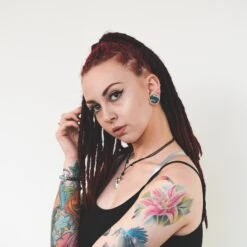 Black Aurora Glass Double Flare Convex Plug -Stretch It Body Jewellery Black Aurora Glass Model 02