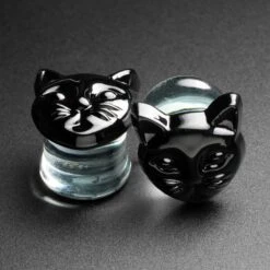 Black Cat Glass Double Flare Plug