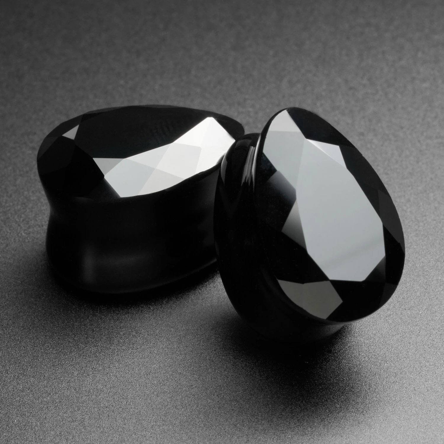 Faceted Black Glass Double Flare Teardrop Plug 3 Faceted Black Glass Double Flare Teardrop Plug