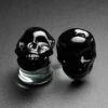 Black Skull Glass Double Flare Plug -Stretch It Body Jewellery Black Skull Glass Plug