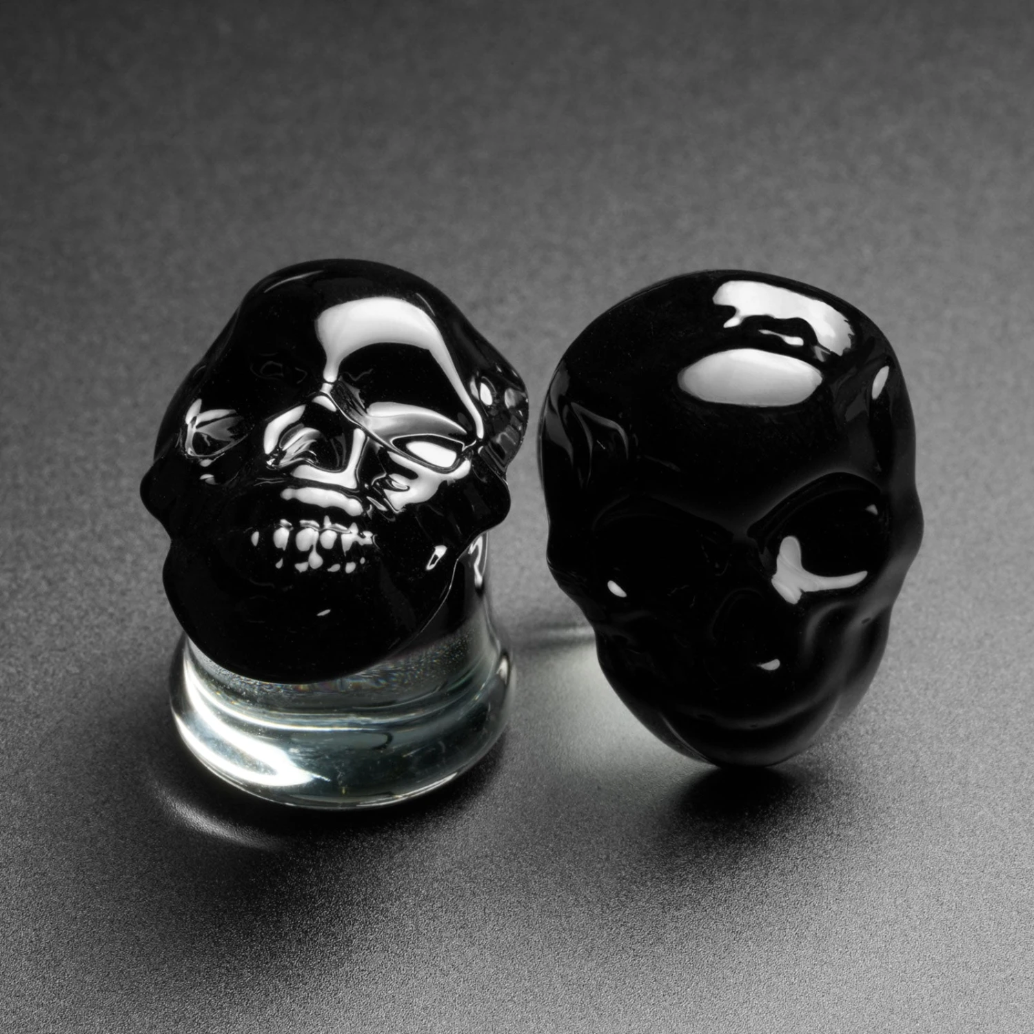 Black Skull Glass Double Flare Plug 3 Black Skull Glass Double Flare Plug