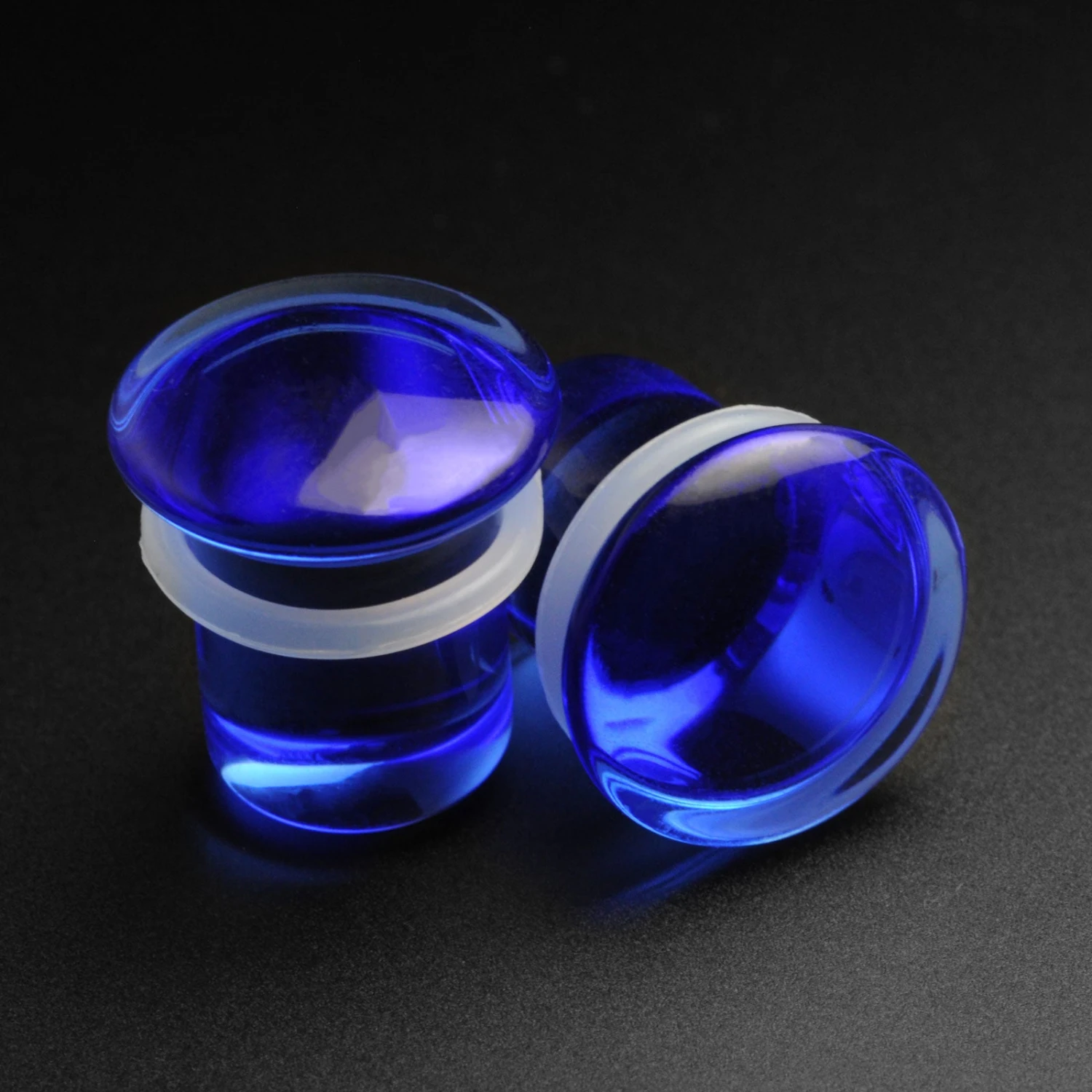 Blue Glass Single Flare Convex Plug 3 Blue Glass Single Flare Convex Plug