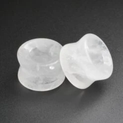 Cloudy Quartz Double Flare Concave Stone Tunnel