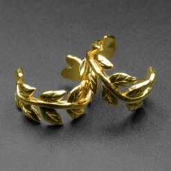 14k Gold Plated Vine Leaf 925 Silver Ear Cuff