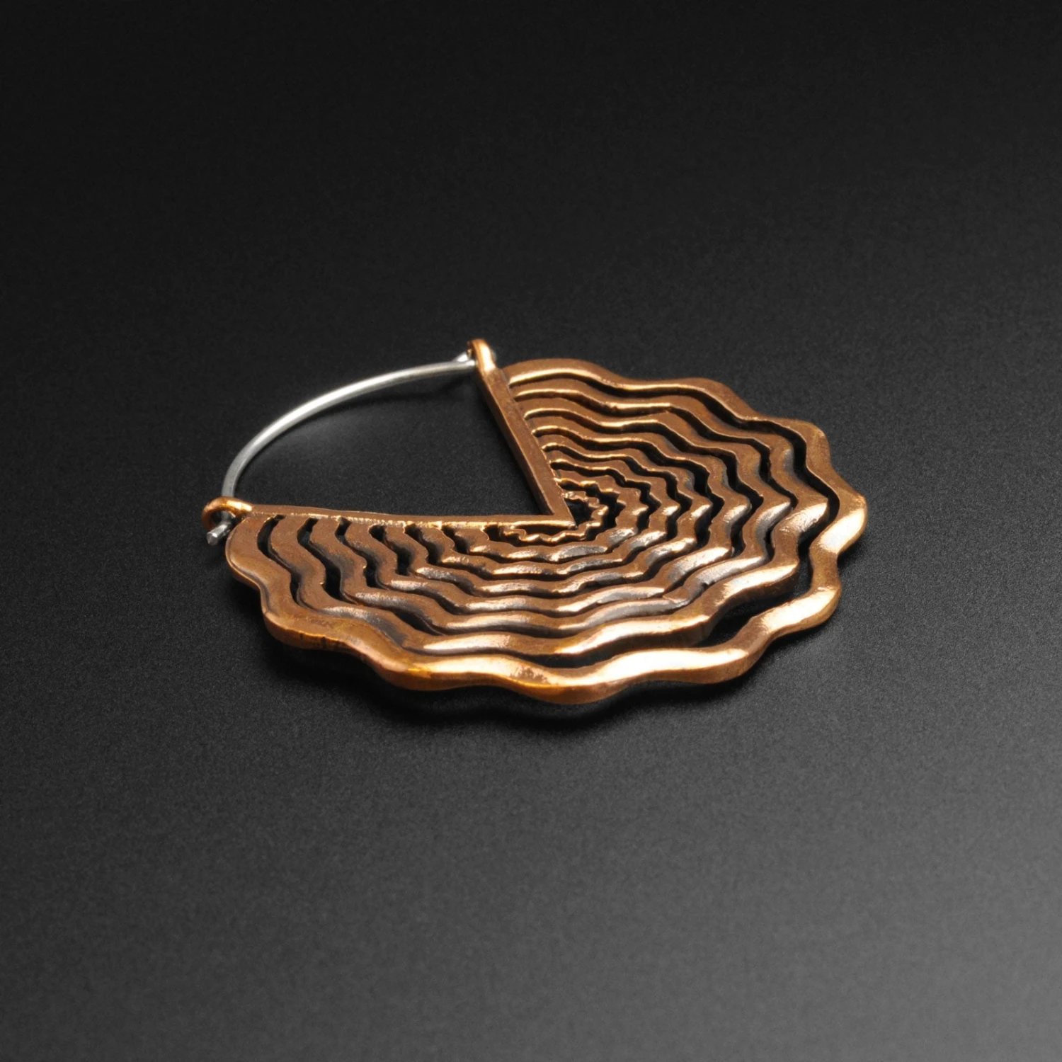 Wavy Tribal Copper & Silver Plug Hoops 3 Wavy Tribal Copper & Silver Plug Hoops