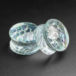 Iridescent Mermaid Scale Glass Double Flare Convex Plug