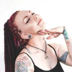 Moss Glass Double Flare Plug -Stretch It Body Jewellery Model Moss Agate Mollie