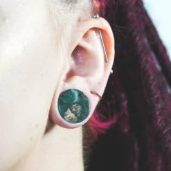 Moss Glass Double Flare Plug -Stretch It Body Jewellery Moss Agate Plug Model 31