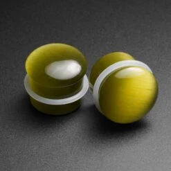 Peridot Cat's Eye Glass Single Flare Convex Plug