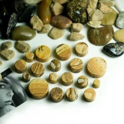 Picture Jasper Double Flare Plug -Stretch It Body Jewellery Picture Jasper Double Flare Stone Plug group shot