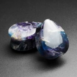 Rainbow Fluorite Double Flare Convex Teardrop Plug