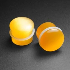Yellow Cat's Eye Glass Single Flare Convex Plug