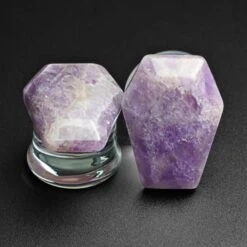 Amethyst Coffin Faced Glass Double Flare Plug