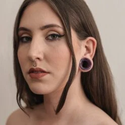 Amethyst Double Flare Concave Stone Tunnel 9 Amethyst Double Flare Concave Stone Tunnel -Stretch It Body Jewellery amethyst double flare concave stone tunnel model shot