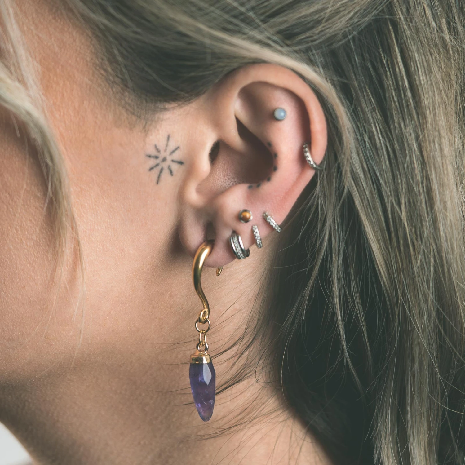 Amethyst Faceted Pendant With Gold PVD Hook Mini Ear Weight 5 Amethyst Faceted Pendant With Gold PVD Hook Mini Ear Weight - Image 3