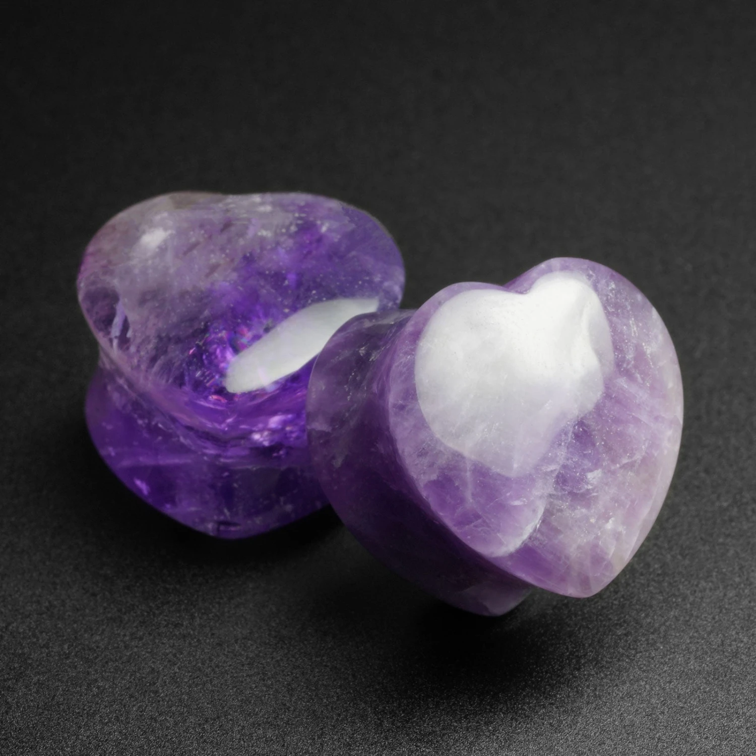 Amethyst Heart Shaped Double Flare Stone Plug 3 Amethyst Heart Shaped Double Flare Stone Plug