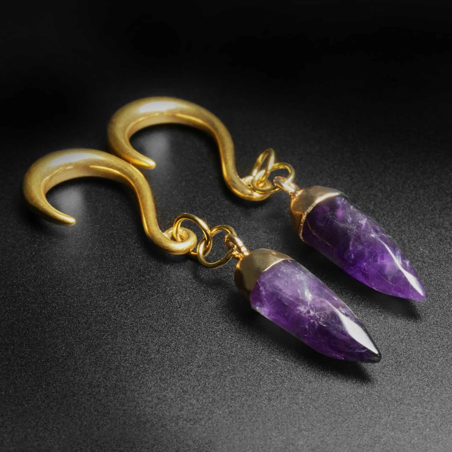Amethyst Faceted Pendant With Gold PVD Hook Mini Ear Weight 3 Amethyst Faceted Pendant With Gold PVD Hook Mini Ear Weight