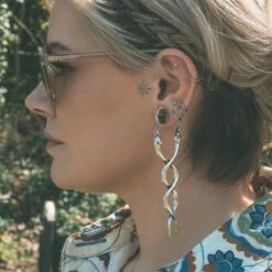 Antique Overlapping Snakes Plug Hoops -Stretch It Body Jewellery antique overlapping snakes plug hoops model shot close up