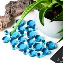 Aqua Glass Double Flare Convex Plug 8 Aqua Glass Double Flare Convex Plug -Stretch It Body Jewellery aqua glass double flare conxex plug group shot