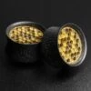 Areng Wood Double Flare Plug With Brass Honeycomb Inlay 2 Areng Wood Double Flare Plug With Brass Honeycomb Inlay -Stretch It Body Jewellery areng wood double flare plug with brass honeycomb inlay