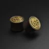 Areng Wood Double Flare Plug With Brass Owl Inlay -Stretch It Body Jewellery areng wood double flare plug with brass owl inlay