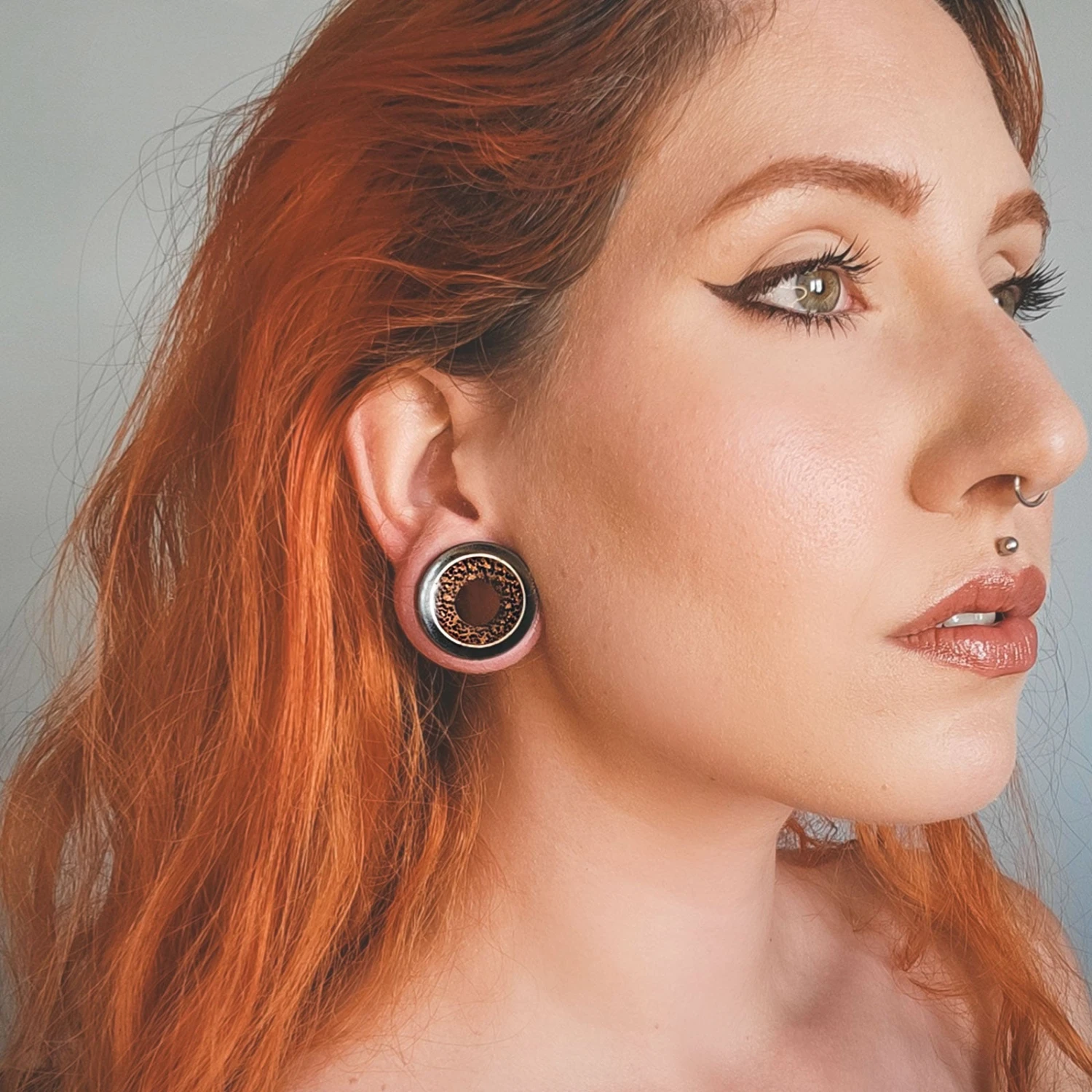 Areng Wood Double Flare Tunnel With Coconut Wood & Bone Halo Inlay 4 Areng Wood Double Flare Tunnel With Coconut Wood & Bone Halo Inlay - Image 2