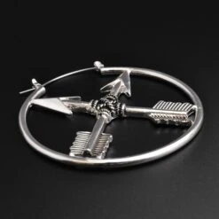 Arrow & Rope Cross Antique Silver Plug Hoops