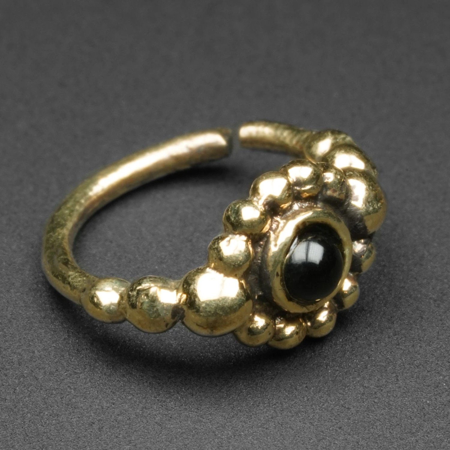 Beaded Black Onyx Brass Seamless Nose Ring 3 Beaded Black Onyx Brass Seamless Nose Ring