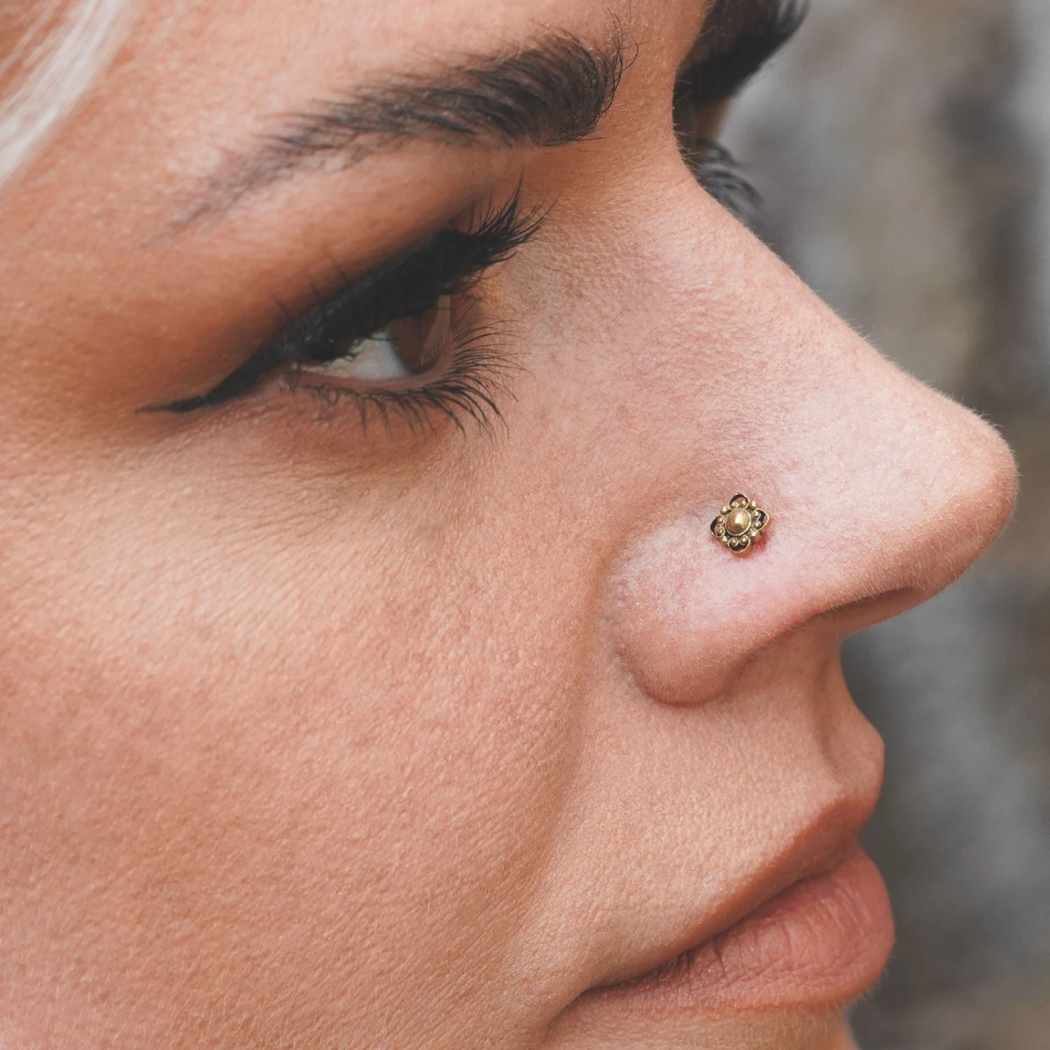 Beaded Flower Brass Nose Stud (Nose Bone) 4 Beaded Flower Brass Nose Stud (Nose Bone) - Image 2