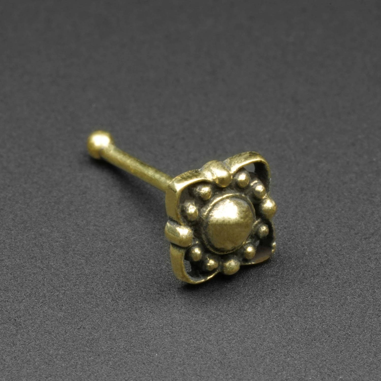 Beaded Flower Brass Nose Stud (Nose Bone) 3 Beaded Flower Brass Nose Stud (Nose Bone)