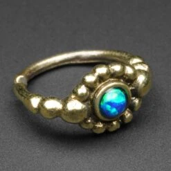 Beaded Synth Blue Opal Brass Seamless Nose Ring
