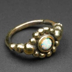 Beaded Synth White Opal Brass Seamless Nose Ring