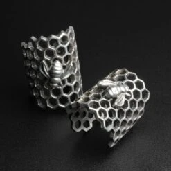 Bee & Honeycomb White Brass Ear Cuff