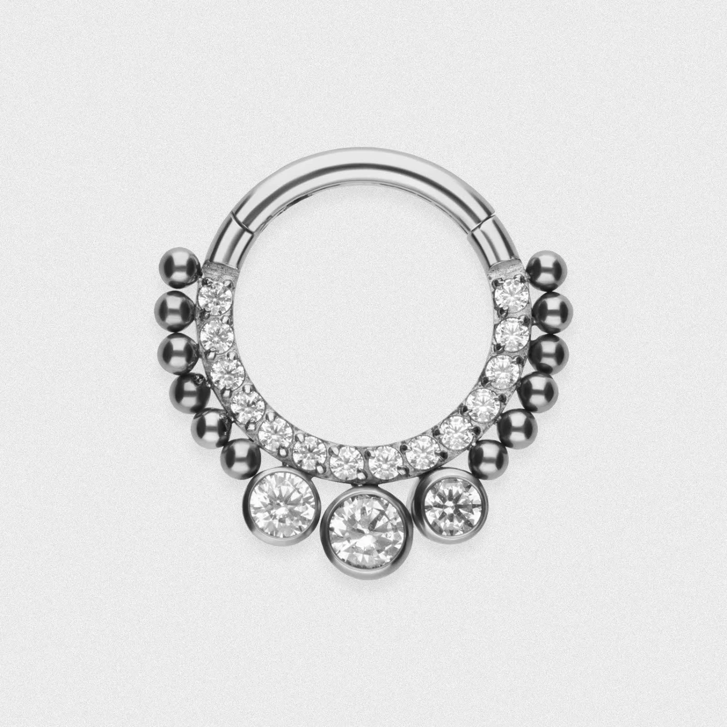 Bejewelled Dot Titanium Septum Clicker With Triple CZ Drop 3 Bejewelled Dot Titanium Septum Clicker With Triple CZ Drop