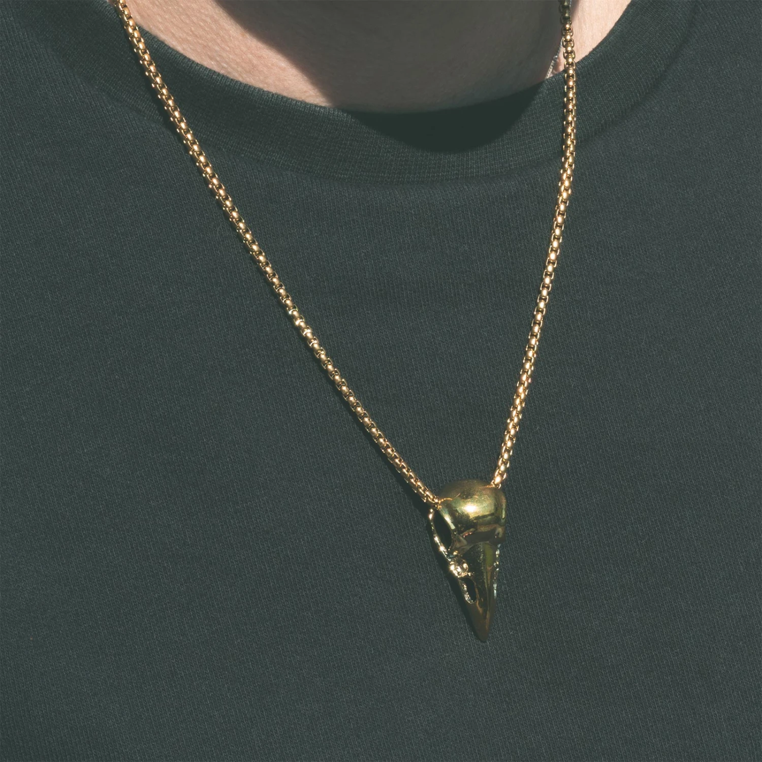 Bird Skull Brass Pendant With 18k Gold Box Chain 4 Bird Skull Brass Pendant With 18k Gold Box Chain - Image 2