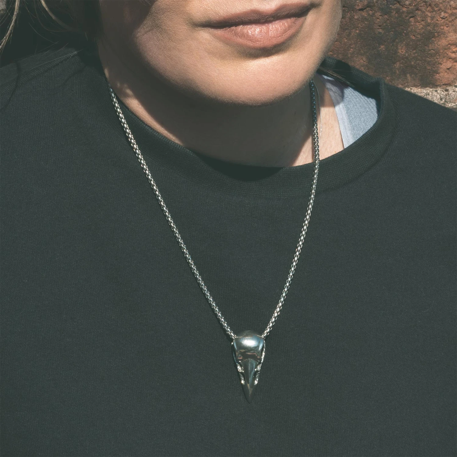 Bird Skull White Brass Pendant With Surgical Steel Box Chain 4 Bird Skull White Brass Pendant With Surgical Steel Box Chain - Image 2