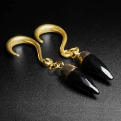 Black Agate Faceted Pendant With Gold PVD Hook Mini Ear Weight