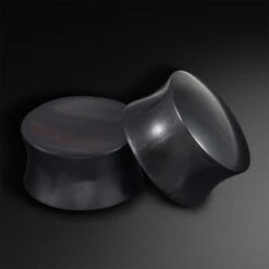 Black Areng Wood Double Flare Concave Plug With Sono Wood Inlay