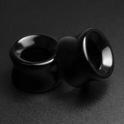 Black Obsidian Double Flare Concave Stone Tunnel