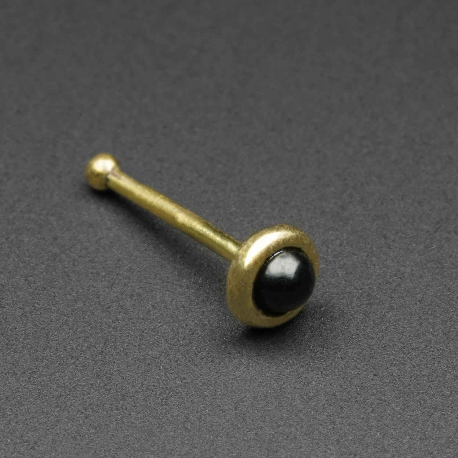 Black Onyx Brass Nose Stud (Nose Bone) 3 Black Onyx Brass Nose Stud (Nose Bone)