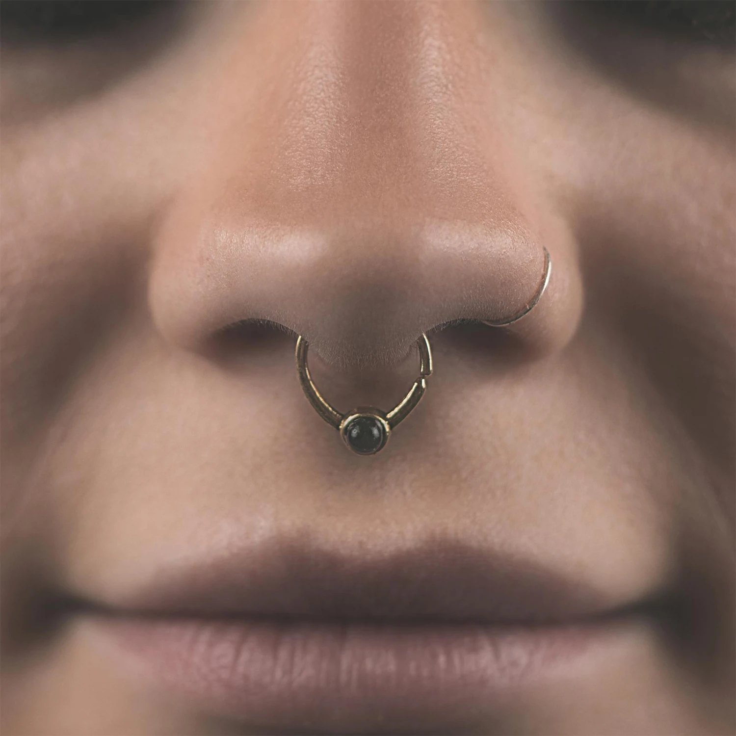 Black Onyx & Brass Seamless Septum Ring 5 Black Onyx & Brass Seamless Septum Ring - Image 3