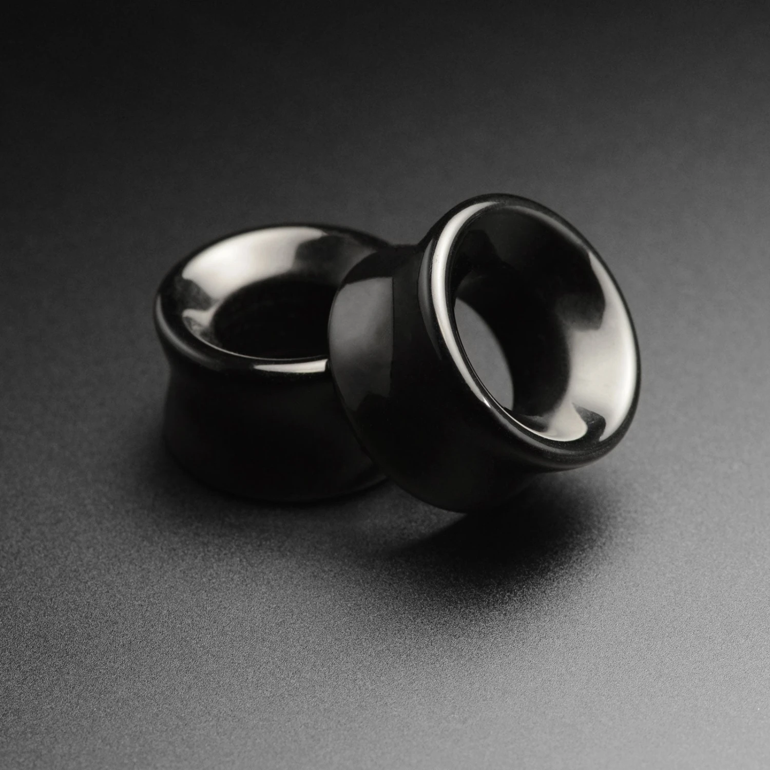 Black Onyx Double Flare Concave Stone Tunnel 3 Black Onyx Double Flare Concave Stone Tunnel