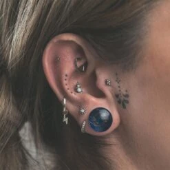 Blue Galaxy Swirl Glass Double Flare Plug -Stretch It Body Jewellery blue galaxy swirl glass double flare plug model shot