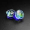 Blue Galaxy Swirl Glass Double Flare Plug -Stretch It Body Jewellery blue galaxy swirl glass plug