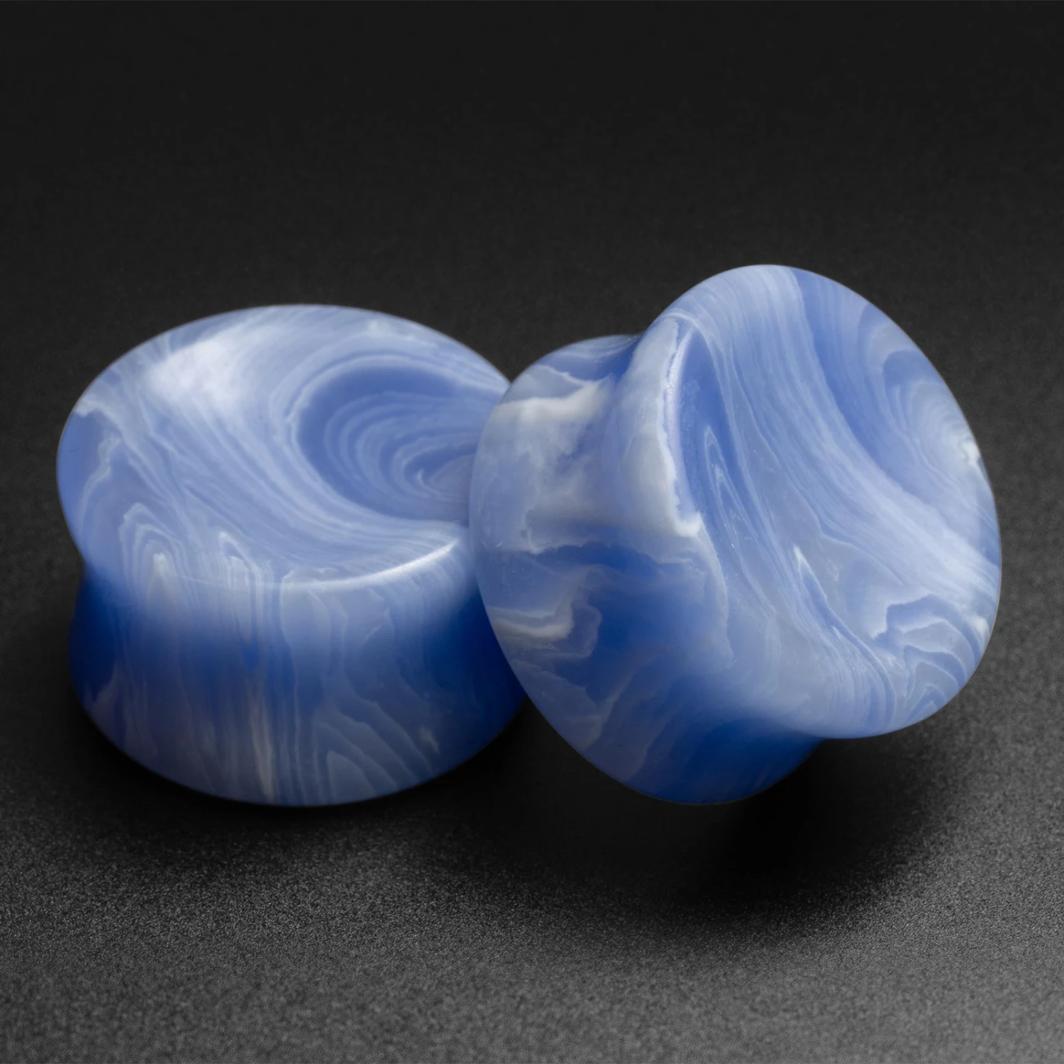 Blue Lace Agate (Synthetic) Double Flare Concave Stone Plug 3 Blue Lace Agate (Synthetic) Double Flare Concave Stone Plug