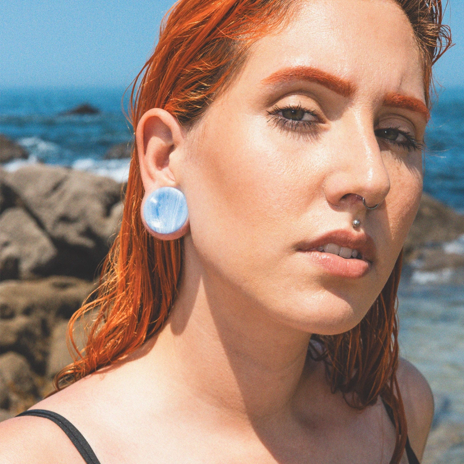 Blue Lace Agate (Synthetic) Double Flare Concave Stone Plug 4 Blue Lace Agate (Synthetic) Double Flare Concave Stone Plug - Image 2