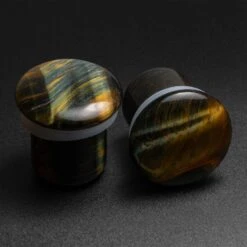 Blue Tiger's Eye Single Flare Convex Stone Plug