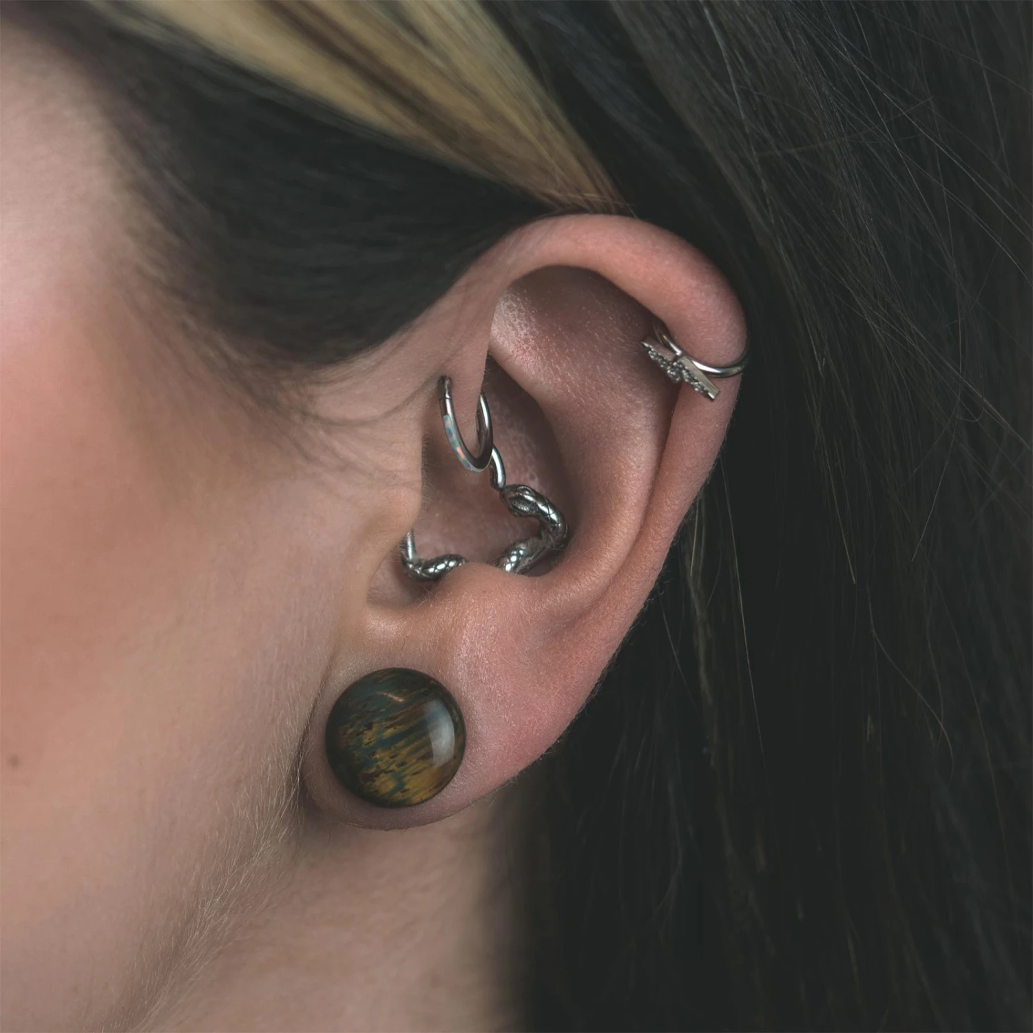 Blue Tiger's Eye Single Flare Convex Stone Plug 4 Blue Tiger's Eye Single Flare Convex Stone Plug - Image 2