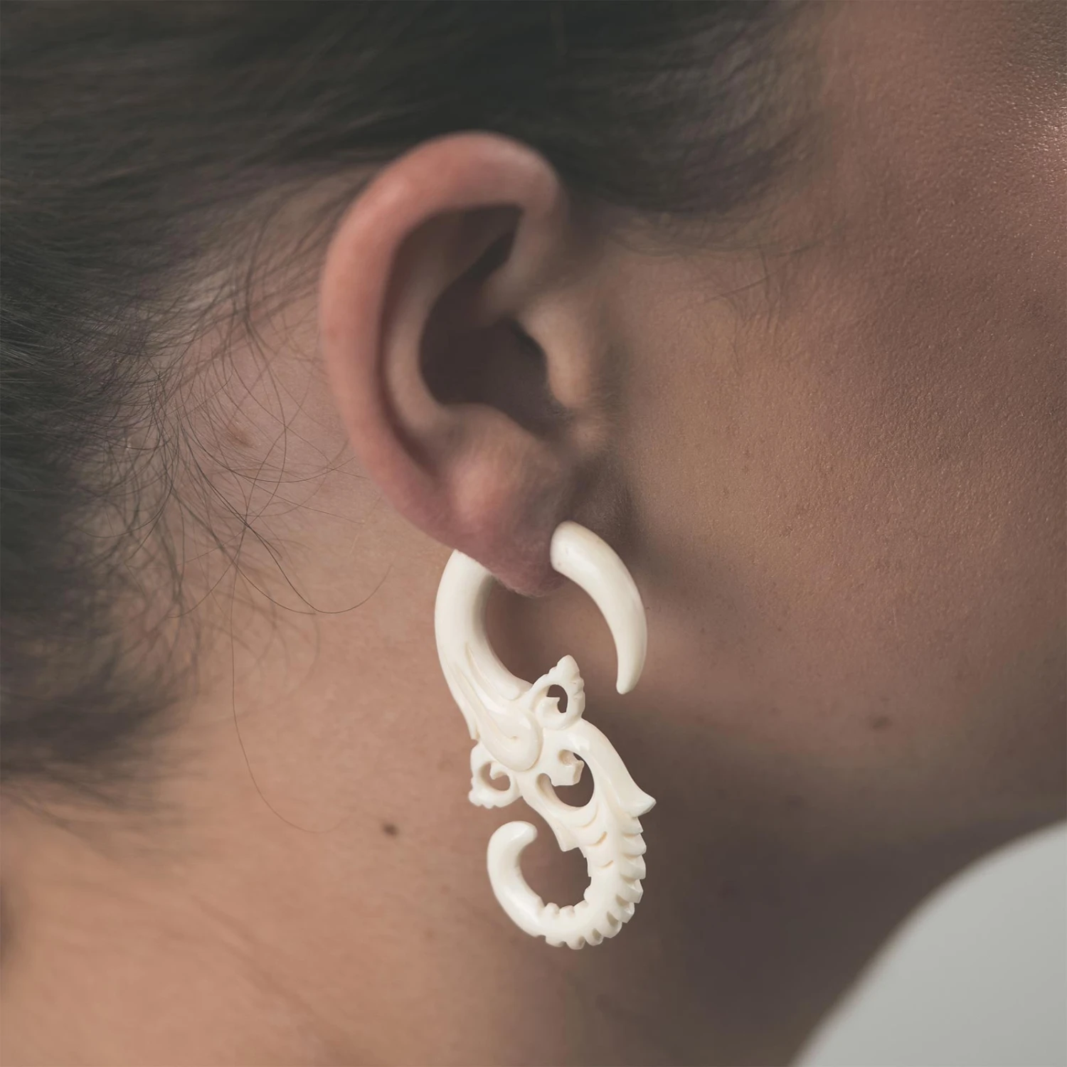 Bone Fake Gauge Hanging Floral Spiral 4 Bone Fake Gauge Hanging Floral Spiral - Image 2