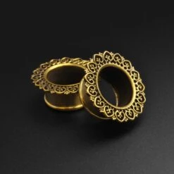 Brass Heart Mandala Double Flare Tunnel